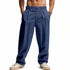 Men's Cotton Linen Blend Drawstring Pants – Loose Straight-Leg Casual Fit