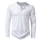 Men's Cotton Button Henley Neck – Long Sleeve Casual Shirt in White by Urban Tendency