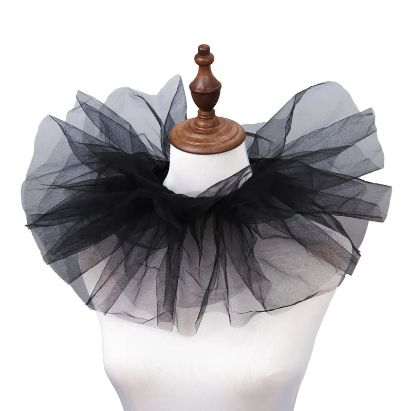Vintage Victorian Ruffled Mesh Neck Ruff Collar, Detachable Cosplay Accessory