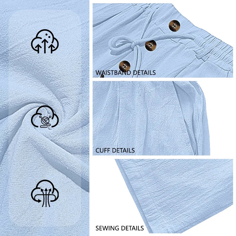 Men's Cotton Linen Blend Drawstring Pants – Loose Straight-Leg Casual Fit