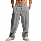 Men's Cotton Linen Blend Drawstring Pants – Loose Straight-Leg Casual Fit