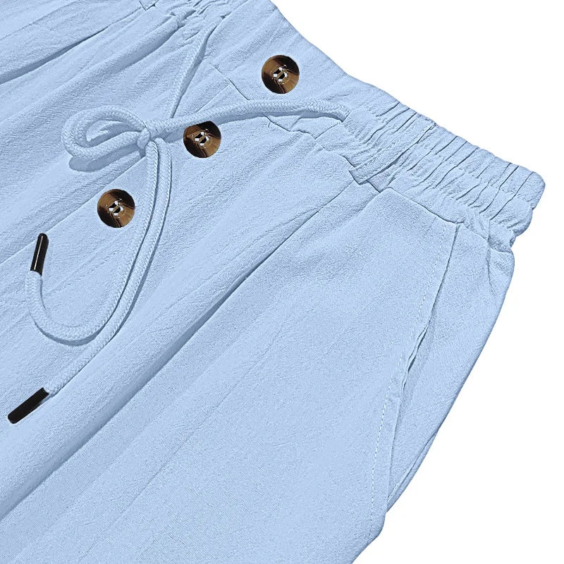 Men's Cotton Linen Blend Drawstring Pants – Loose Straight-Leg Casual Fit