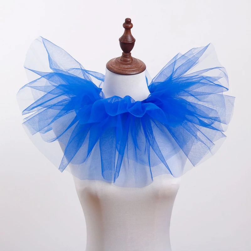 Vintage Victorian Ruffled Mesh Neck Ruff Collar, Detachable Cosplay Accessory