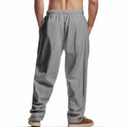 Men's Cotton Linen Blend Drawstring Pants – Loose Straight-Leg Casual Fit