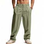 Men's Cotton Linen Blend Drawstring Pants – Loose Straight-Leg Casual Fit