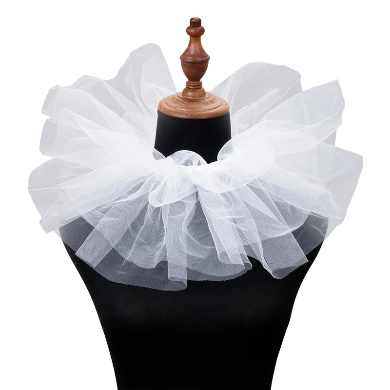 Vintage Victorian Ruffled Mesh Neck Ruff Collar, Detachable Cosplay Accessory