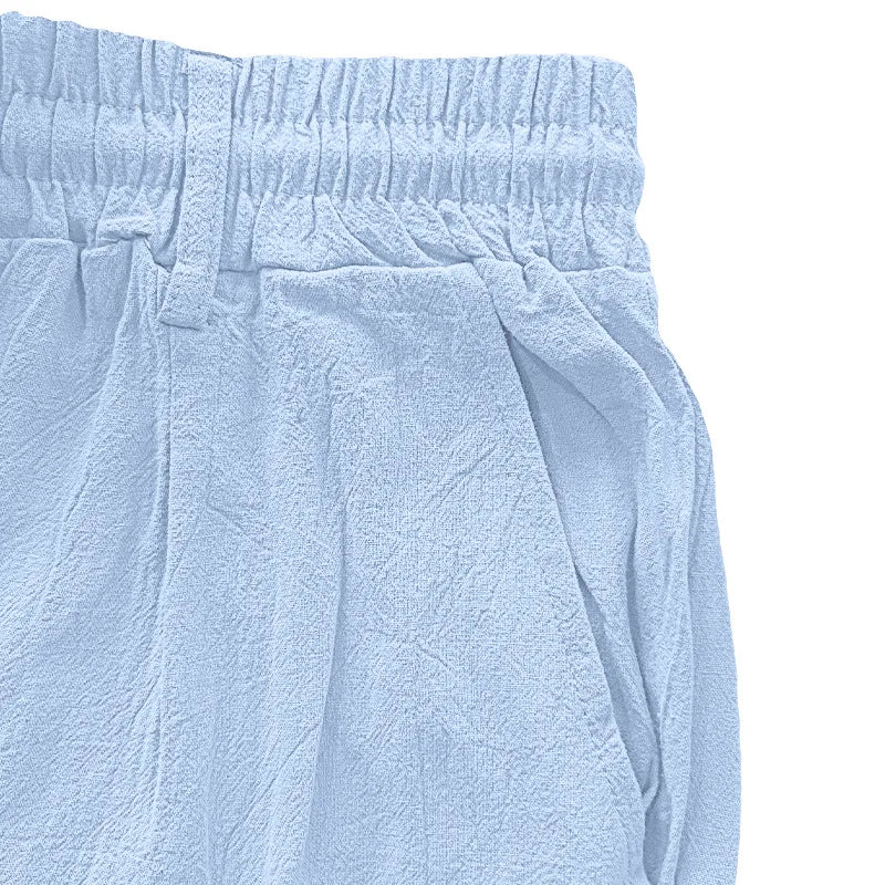 Men's Cotton Linen Blend Drawstring Pants – Loose Straight-Leg Casual Fit