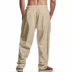 Men's Cotton Linen Blend Drawstring Pants – Loose Straight-Leg Casual Fit