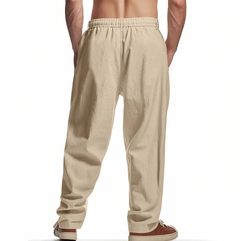 Men's Cotton Linen Blend Drawstring Pants – Loose Straight-Leg Casual Fit