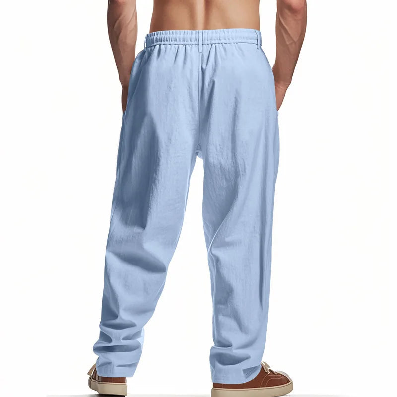 Men's Cotton Linen Blend Drawstring Pants – Loose Straight-Leg Casual Fit