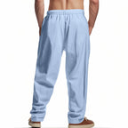 Men's Cotton Linen Blend Drawstring Pants – Loose Straight-Leg Casual Fit