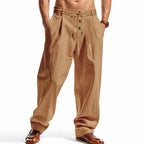 Men's Cotton Linen Blend Drawstring Pants – Loose Straight-Leg Casual Fit