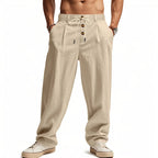Men's Cotton Linen Blend Drawstring Pants – Loose Straight-Leg Casual Fit