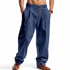 Men's Cotton Linen Blend Drawstring Pants – Loose Straight-Leg Casual Fit