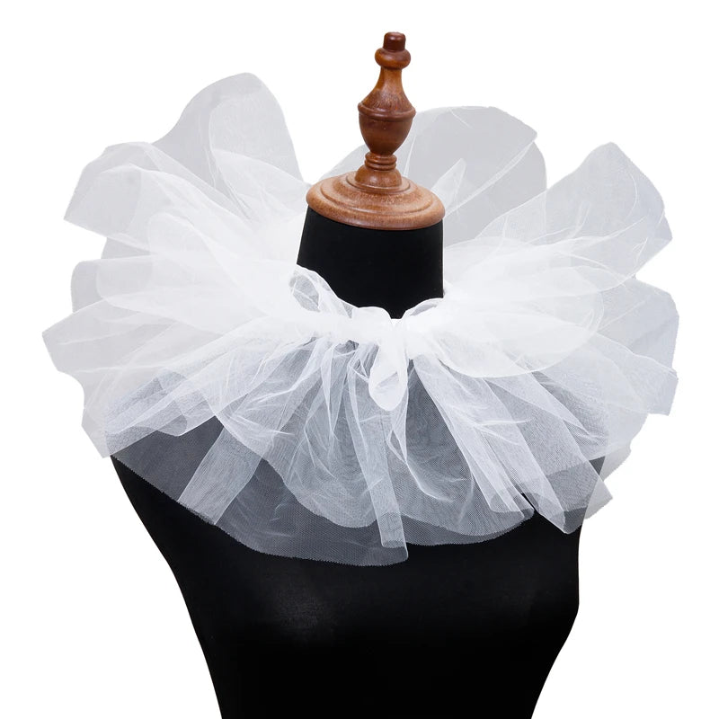 Vintage Victorian Ruffled Mesh Neck Ruff Collar, Detachable Cosplay Accessory