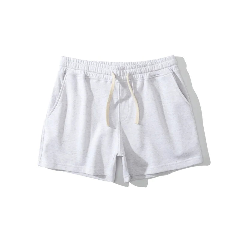 Men’s Cotton Blend Sports Shorts for Fitness with Drawstring Waist in White Gray by Urban Tendency