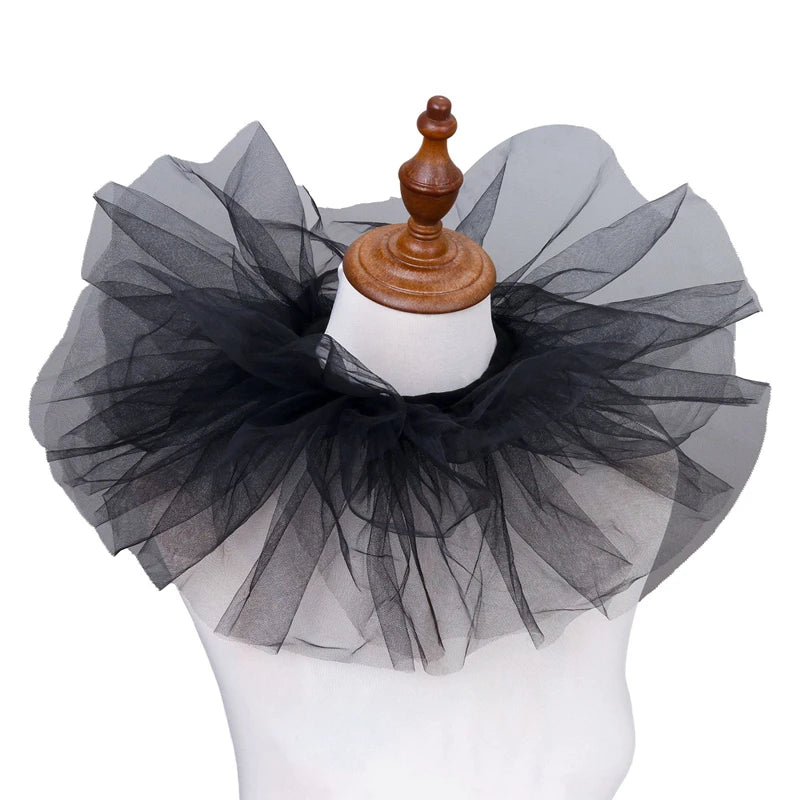 Vintage Victorian Ruffled Mesh Neck Ruff Collar, Detachable Cosplay Accessory