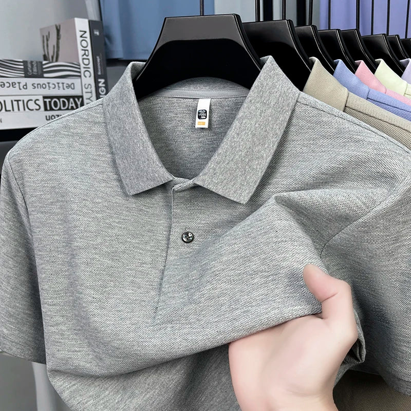 Men's 100% Cotton Knit Polo Shirt – Short Sleeve Smart Casual in Gray by Urban Tendency