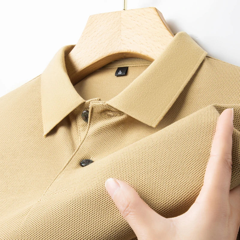 Men's 100% Cotton Knit Polo Shirt – Short Sleeve Smart Casual in Khaki by Urban Tendency