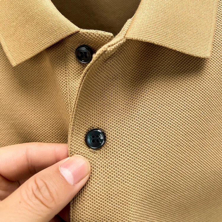 Men's 100% Cotton Knit Polo Shirt – Short Sleeve Smart Casual in Khaki by Urban Tendency