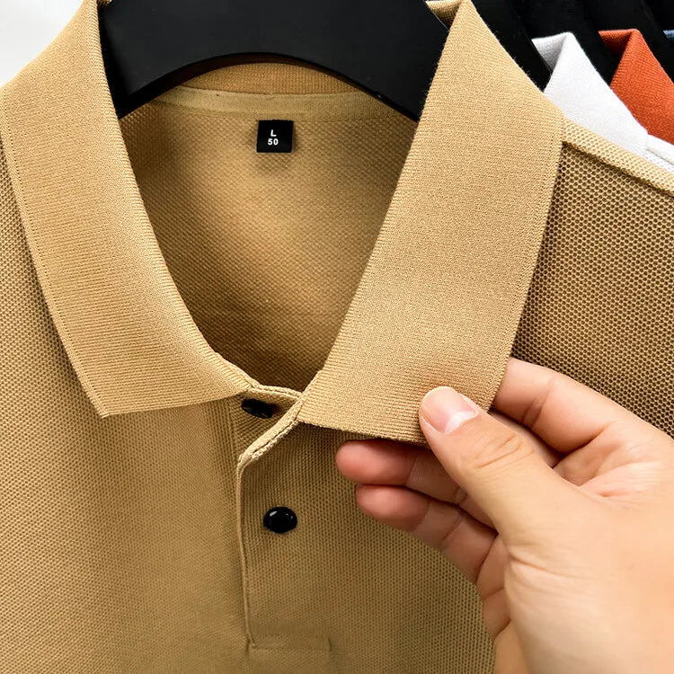 Men's 100% Cotton Knit Polo Shirt – Short Sleeve Smart Casual in Khaki by Urban Tendency