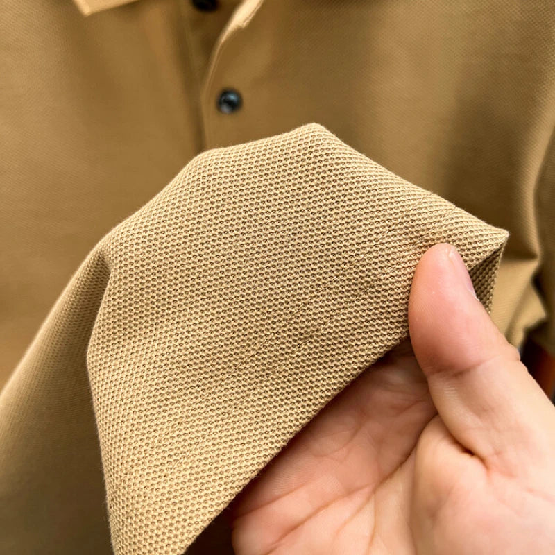 Men's 100% Cotton Knit Polo Shirt – Short Sleeve Smart Casual in Khaki by Urban Tendency