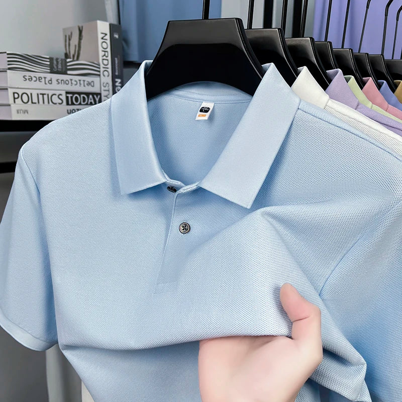 Men's 100% Cotton Knit Polo Shirt – Short Sleeve Smart Casual in Light Blue by Urban Tendency