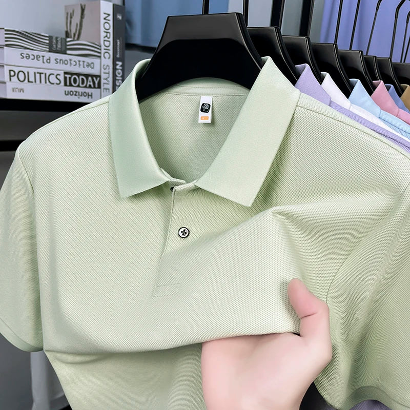 Men's 100% Cotton Knit Polo Shirt – Short Sleeve Smart Casual in Light Green by Urban Tendency