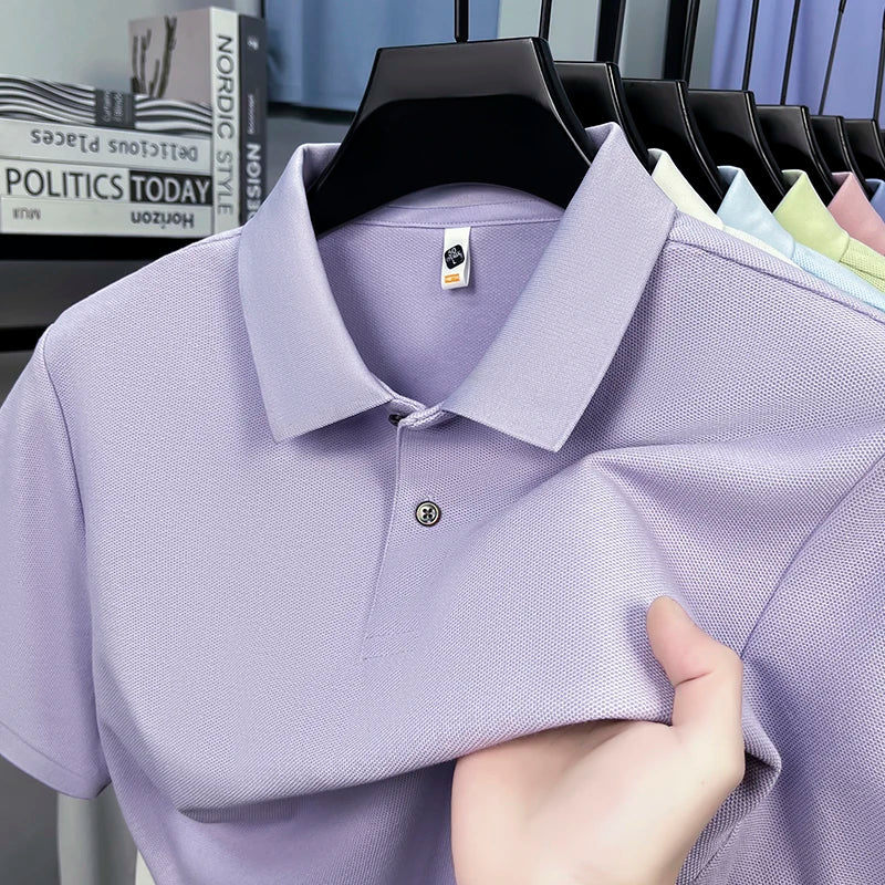 Men's 100% Cotton Knit Polo Shirt – Short Sleeve Smart Casual in Light Purple by Urban Tendency