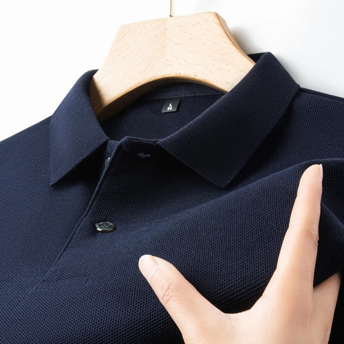 Men's 100% Cotton Knit Polo Shirt – Short Sleeve Smart Casual in Navy Blue by Urban Tendency