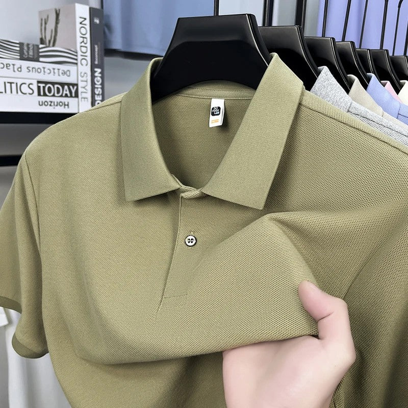 Men's 100% Cotton Knit Polo Shirt – Short Sleeve Smart Casual in Olive Green by Urban Tendency