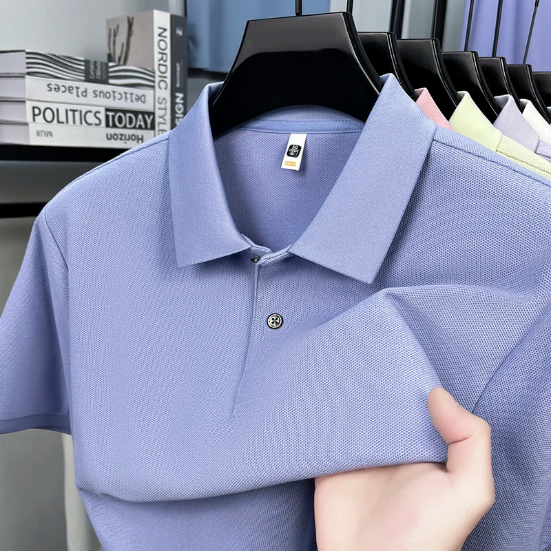 Men's 100% Cotton Knit Polo Shirt – Short Sleeve Smart Casual in Oxford Blue by Urban Tendency