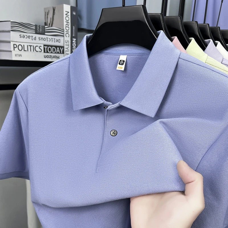 Men's 100% Cotton Knit Polo Shirt – Short Sleeve Smart Casual in Oxford Blue by Urban Tendency