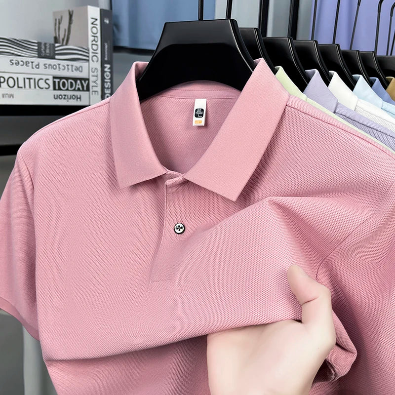 Men's 100% Cotton Knit Polo Shirt – Short Sleeve Smart Casual in Pink by Urban Tendency