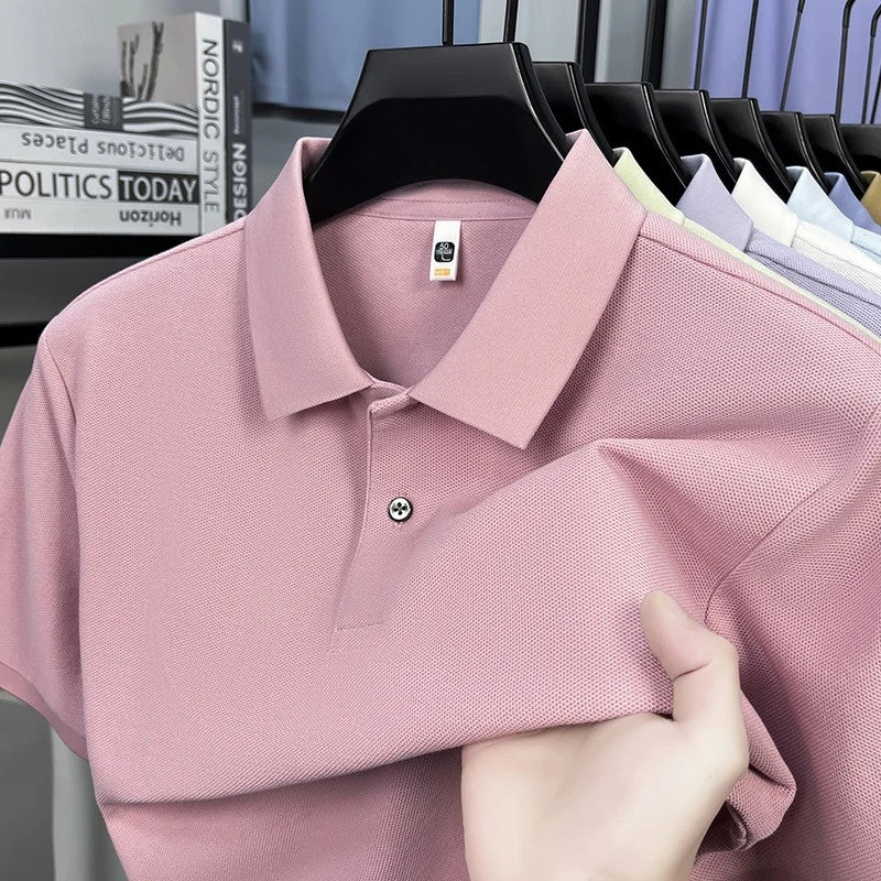 Men's 100% Cotton Knit Polo Shirt – Short Sleeve Smart Casual in Pink by Urban Tendency