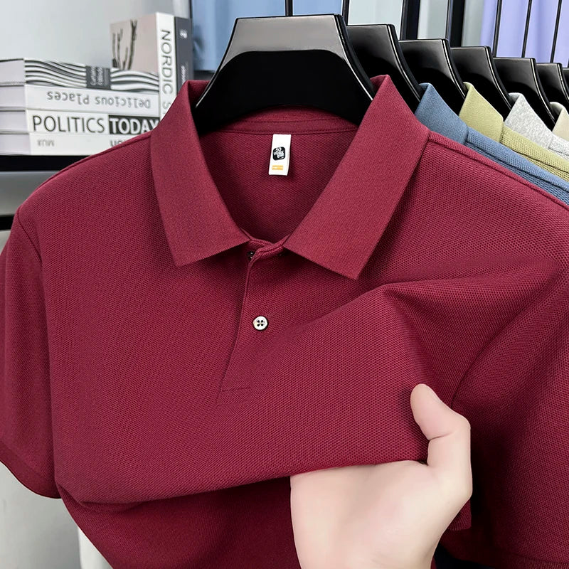 Men's 100% Cotton Knit Polo Shirt – Short Sleeve Smart Casual in Red Wine by Urban Tendency