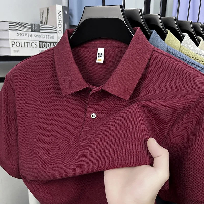 Men's 100% Cotton Knit Polo Shirt – Short Sleeve Smart Casual in Red Wine by Urban Tendency