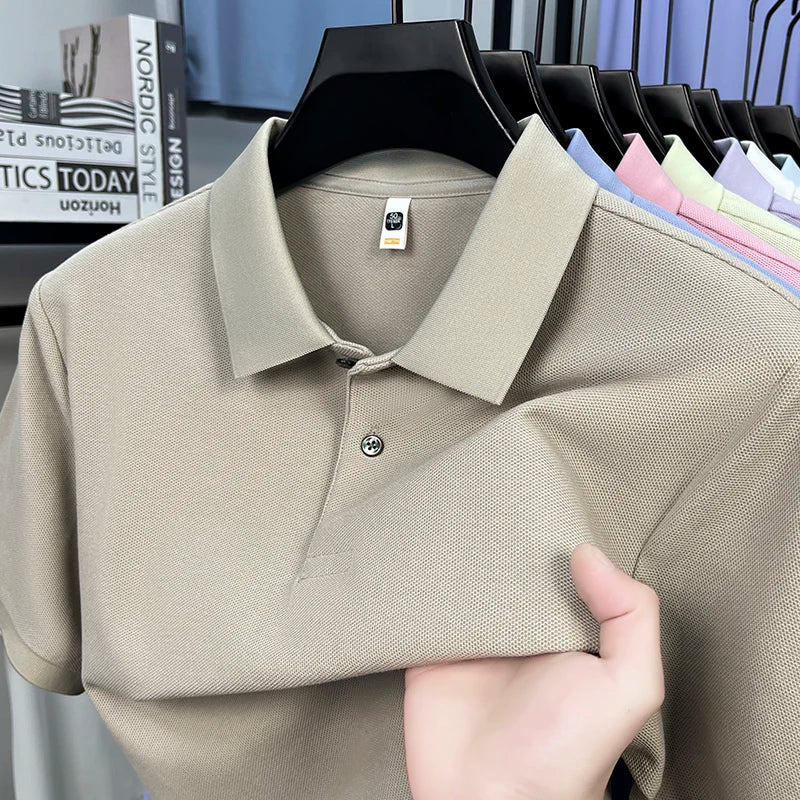 Men's 100% Cotton Knit Polo Shirt – Short Sleeve Smart Casual in Sand Beige by Urban Tendency