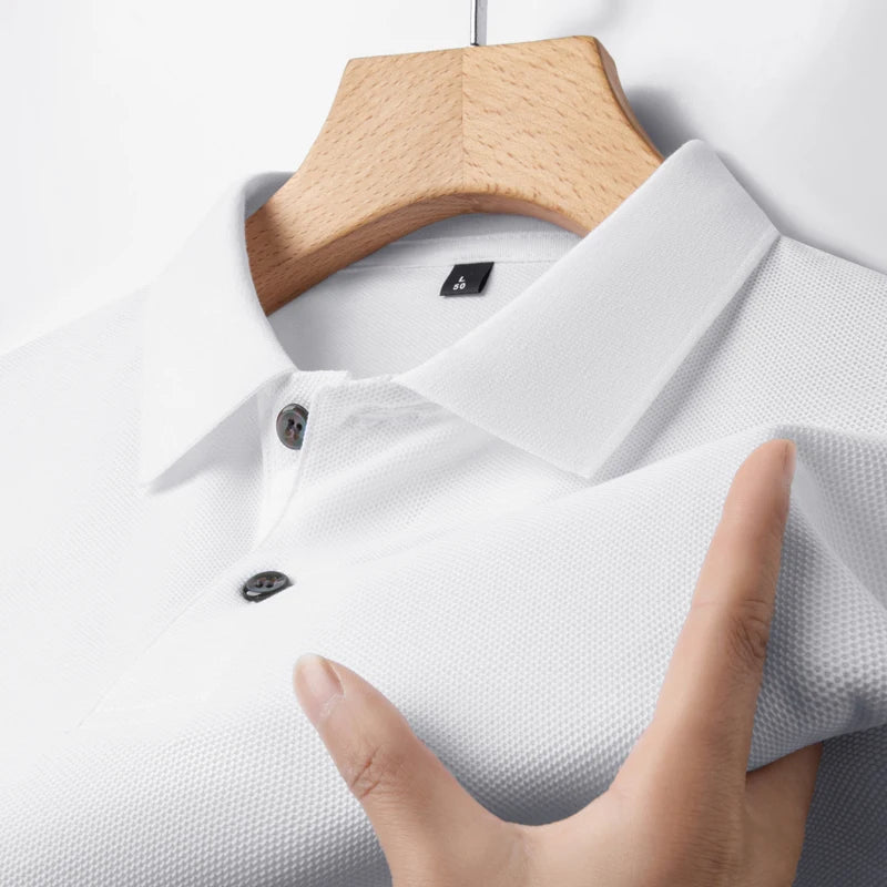 Men's 100% Cotton Knit Polo Shirt – Short Sleeve Smart Casual in White by Urban Tendency
