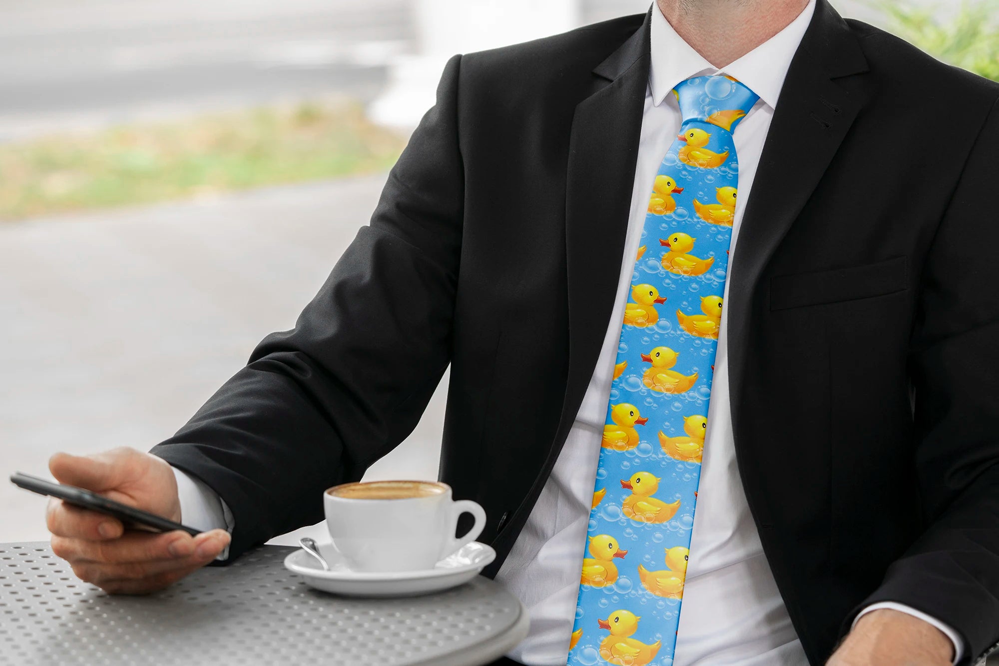 Men's Cartoon Rubber Duck Novelty Necktie – Playful Printed Funny Standard Width by Urban Tendency