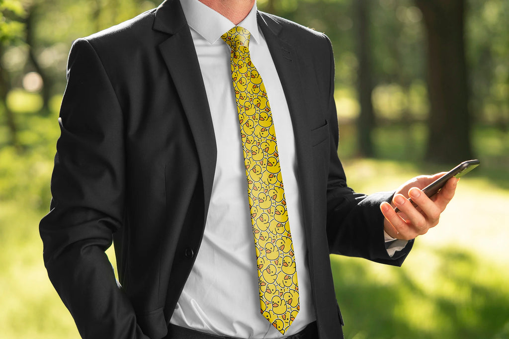 Men's Cartoon Rubber Duck Novelty Necktie – Playful Printed Funny Standard Width by Urban Tendency