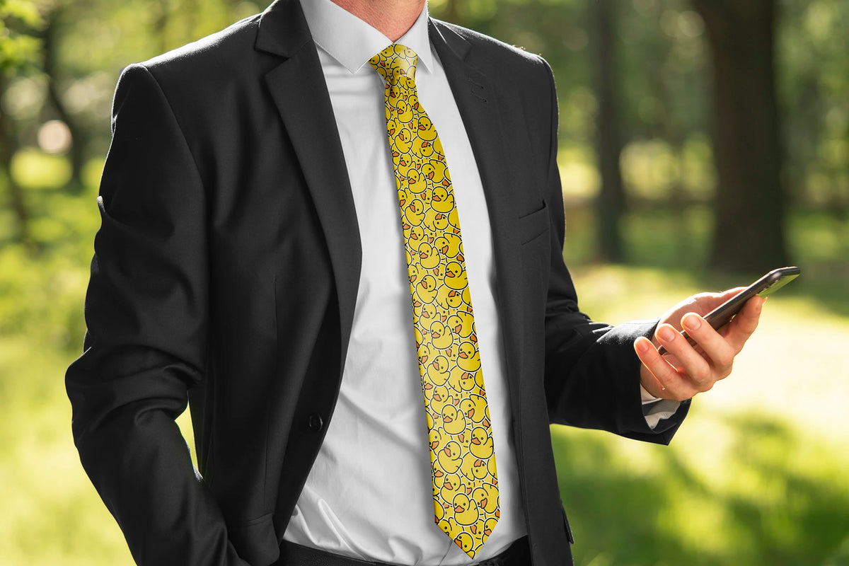 Men's Cartoon Rubber Duck Novelty Necktie – Playful Printed Funny Standard Width by Urban Tendency