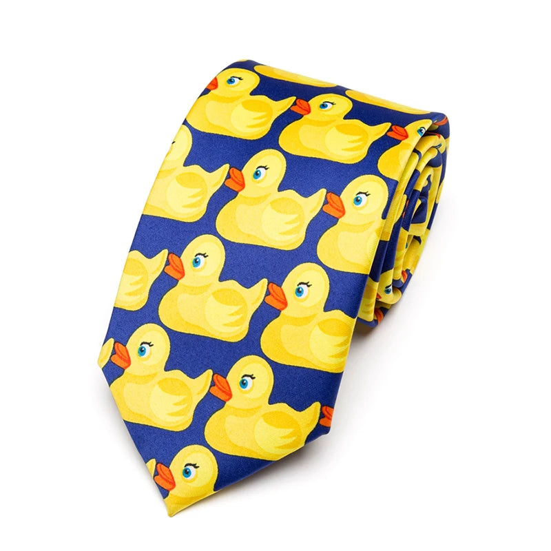 Men's Cartoon Rubber Duck Novelty Necktie – Playful Printed Funny Standard Width by Urban Tendency