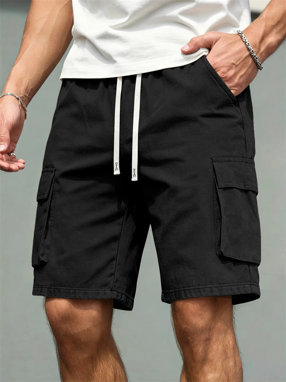 Men's Casual Cargo Shorts – Comfortable Drawstring Waist in Black by Urban Tendency