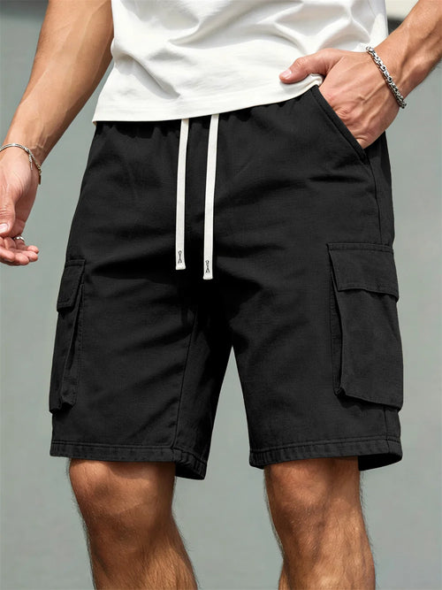 Men's Casual Cargo Shorts – Comfortable Drawstring Waist in Black by Urban Tendency
