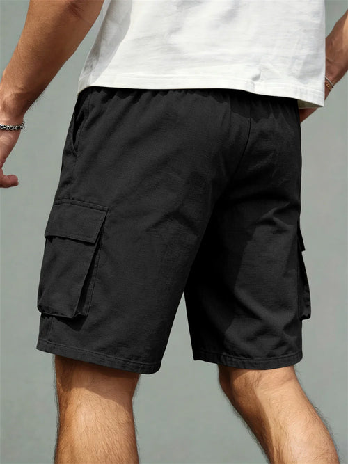 Men's Casual Cargo Shorts – Comfortable Drawstring Waist in Black by Urban Tendency