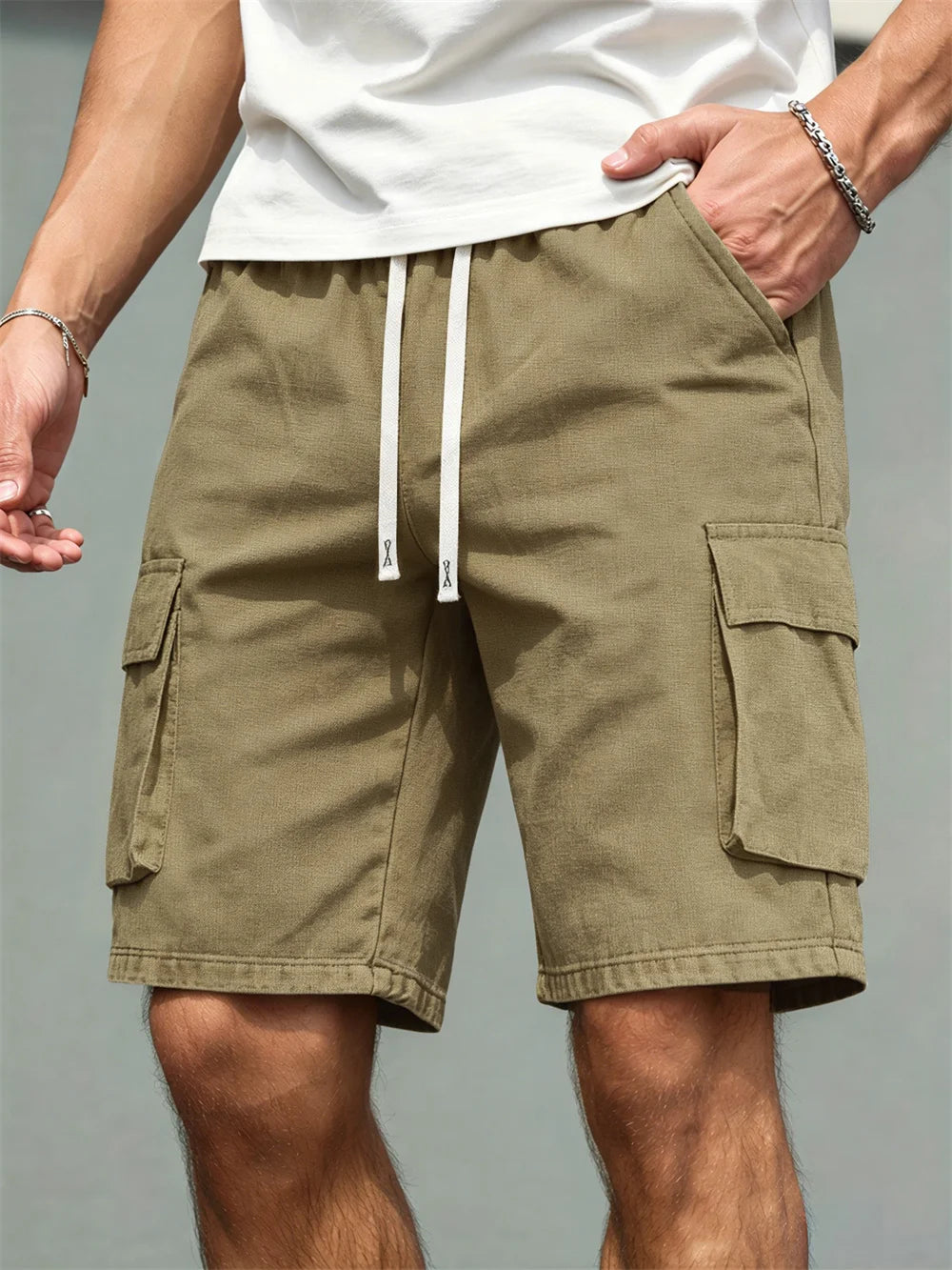 Men's Casual Cargo Shorts – Comfortable Drawstring Waist in Khaki by Urban Tendency