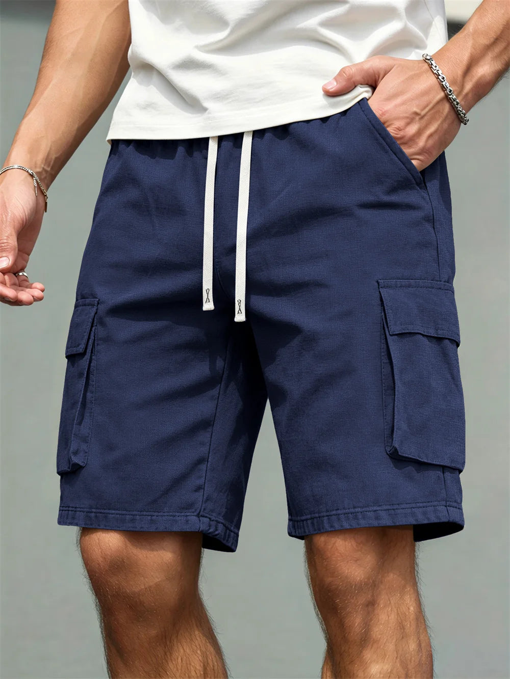 Men's Casual Cargo Shorts – Comfortable Drawstring Waist in Navy Blue by Urban Tendency