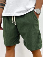 Men’s Casual Corduroy Shorts with Drawstring Waist in Army Green by Urban Tendency