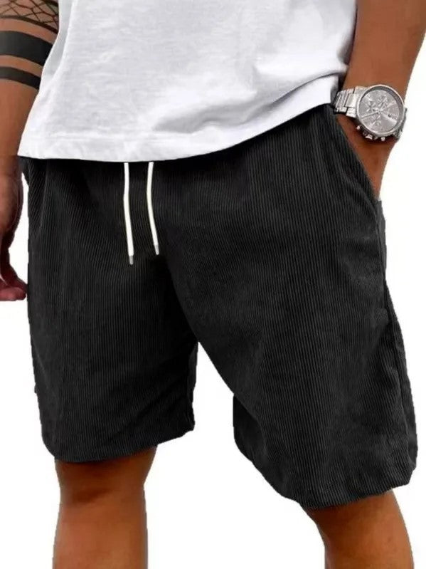 Men’s Casual Corduroy Shorts with Drawstring Waist in Black by Urban Tendency